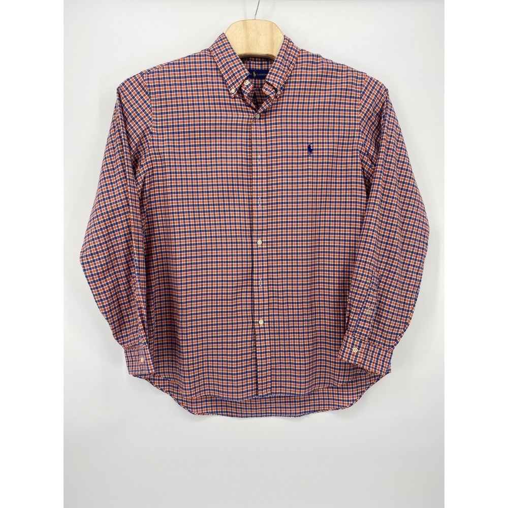 Ralph Lauren Button Down Shirt Mens XL Orange Plaid Excellent Long Sleeve Cotton